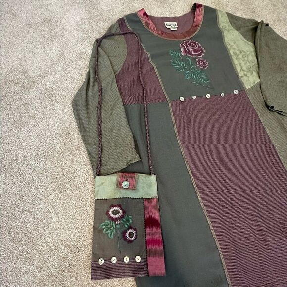 NWOT💼Surya II Patchwork Maxi Dress with Matching Purse Dusty Rose and Green - Picture 9 of 11